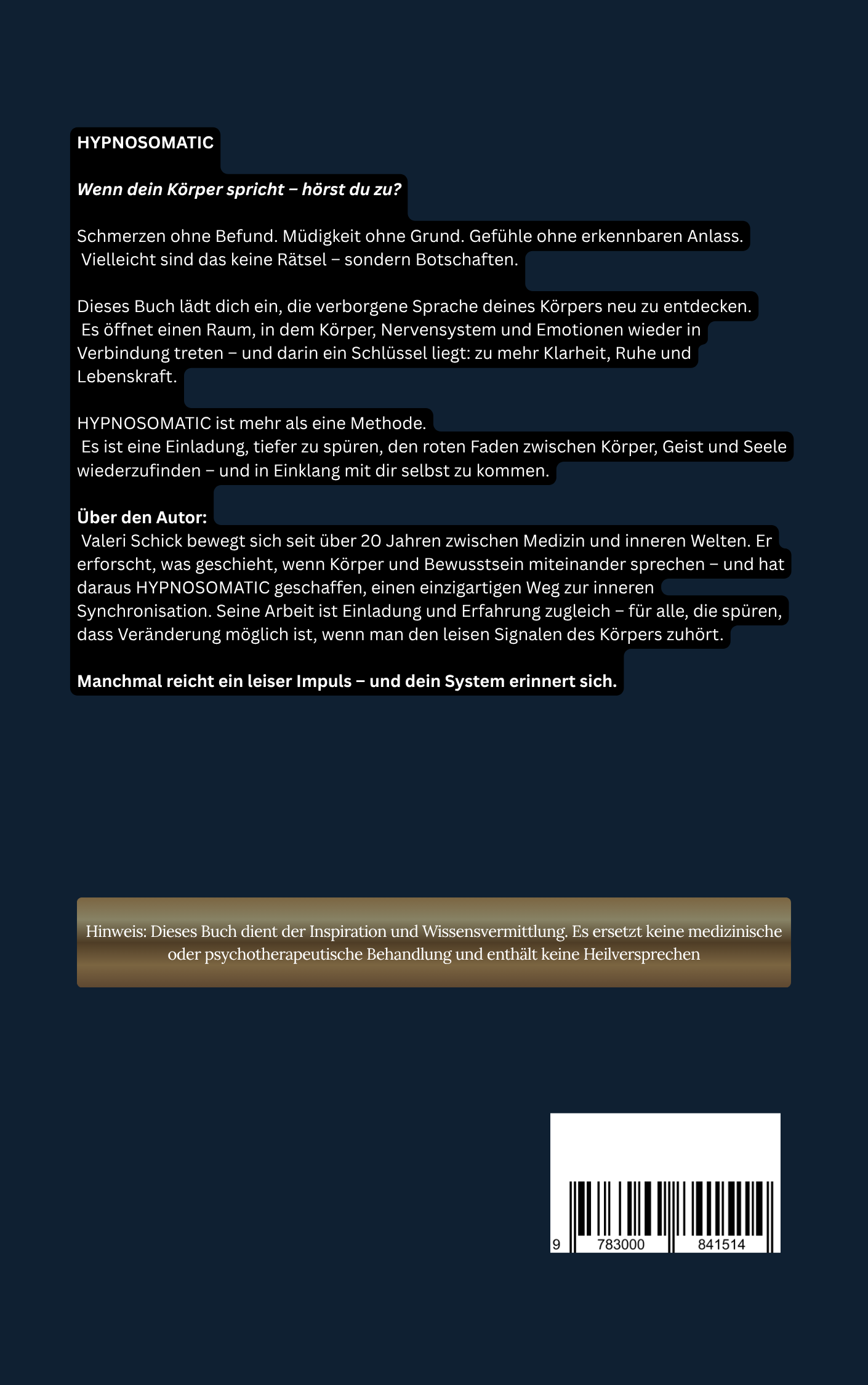 Hypnosomatic - das Buch – Buchcover