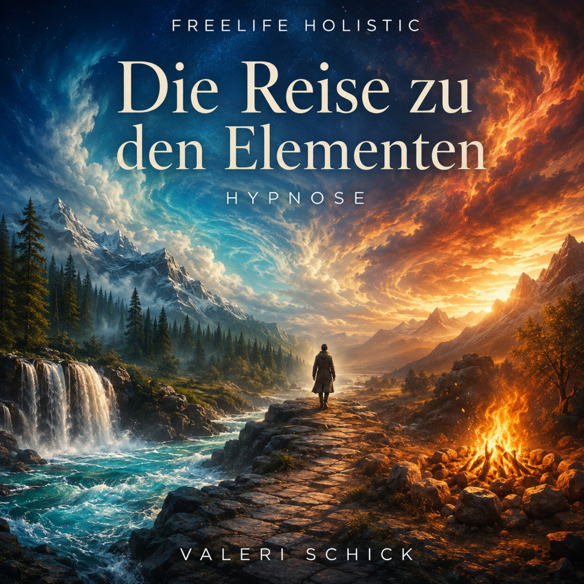 Die Reise zu den Elementen von Valeri Schick: neues Cover der Audio-Hypnose mit Arbeitsbuch.