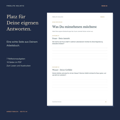 Seite 4 aus dem Arbeitsbuch Die Reise zu den Elementen mit den ersten zwei Aufgaben und Platz für eigene Notizen.