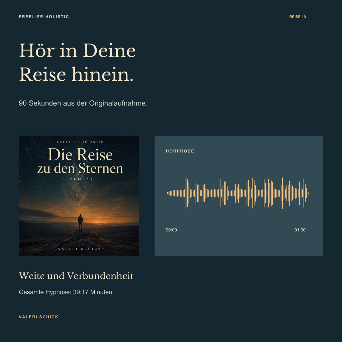 90-Sekunden-Hörprobe zu Die Reise zu den Sternen mit Cover und Wellenform des Originalausschnitts.