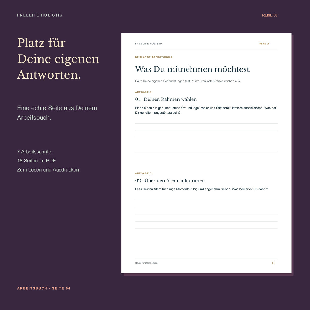 Seite 4 aus dem Arbeitsbuch Die Reise zu kreativer Inspiration mit den ersten zwei Aufgaben und Platz für eigene Notizen.