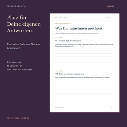 Seite 4 aus dem Arbeitsbuch Die Reise zu kreativer Inspiration mit den ersten zwei Aufgaben und Platz für eigene Notizen.
