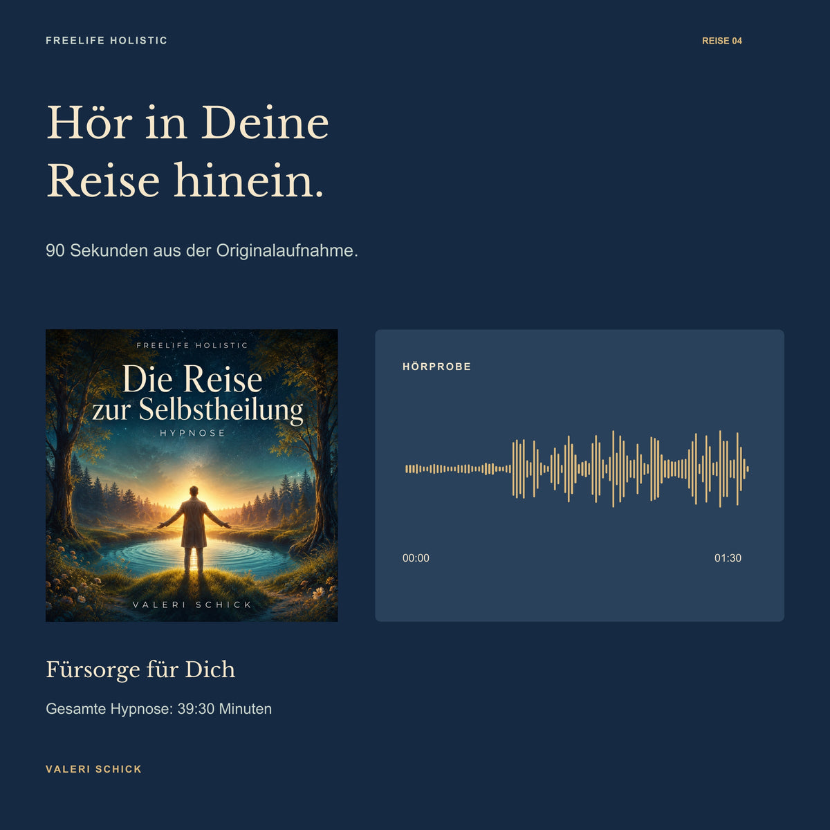 90-Sekunden-Hörprobe zu Die Reise zur Selbstheilung mit Cover und Wellenform des Originalausschnitts.