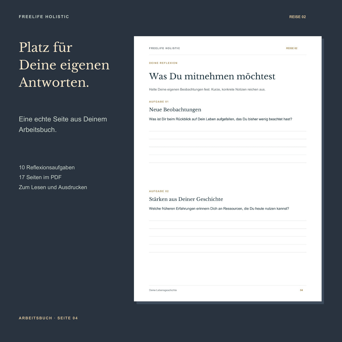 Seite 4 aus dem Arbeitsbuch Die Zeitreise ins eigene Leben mit den ersten zwei Aufgaben und Platz für eigene Notizen.